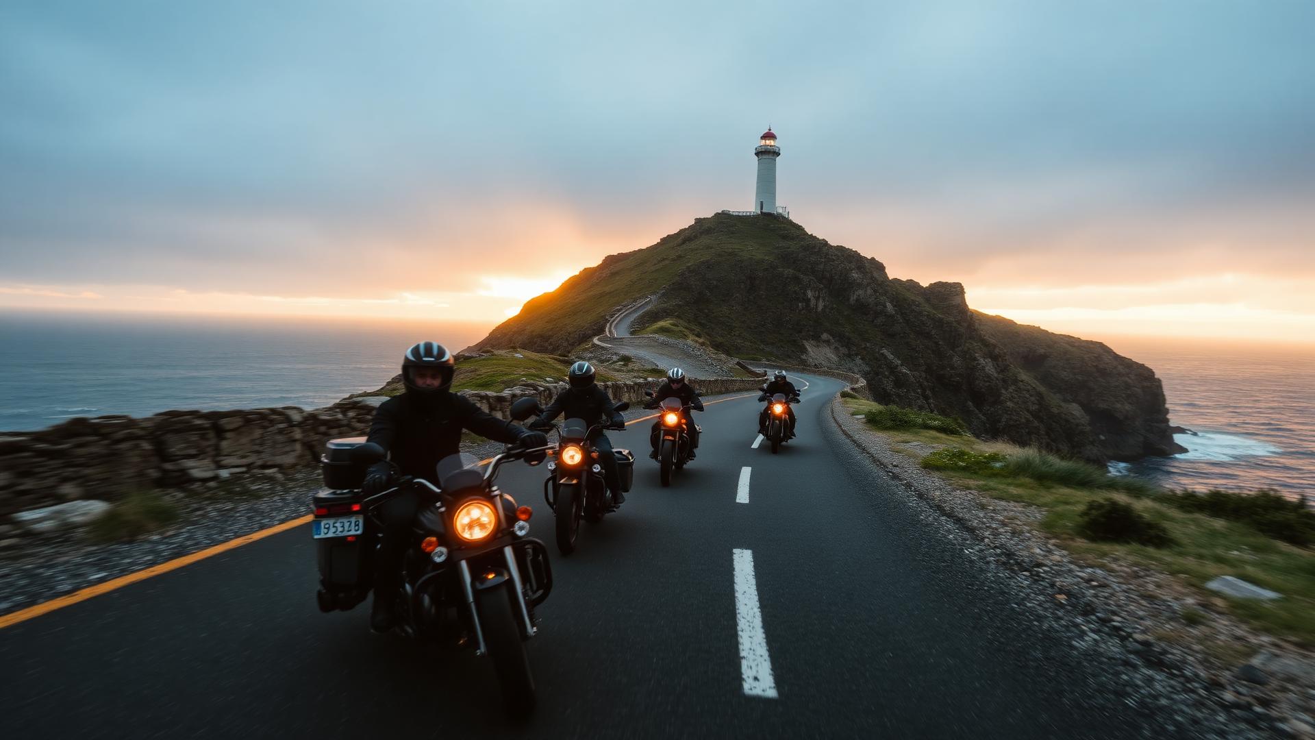 Sortie moto FMF Bretagne le long de la côte, phare et falaises bretonnes